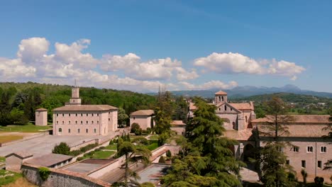 Aerial-view-rising-shoot-of-Abbey-of-Casamari-from-drone-,-Frosinone-,Lazio,Italy