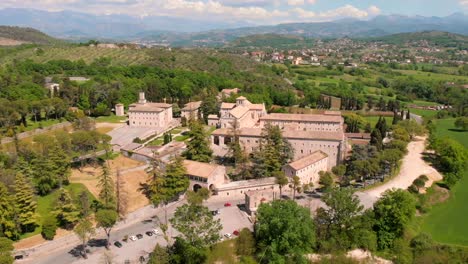 Aerial-view-of-Abbey-of-Casamari-from-drone-,-Frosinone-,Lazio,Italy