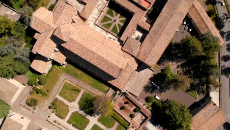 overhead-Aerial-shot-of-Abbey-of-Casamari-from-drone-,-Frosinone-,Lazio,Italy