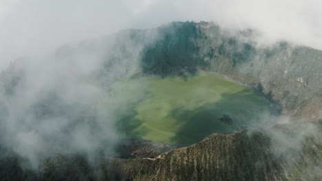 Vapor-and-Gas-Vents-Of-Active-Volcanic-Crater-El-Chichonal-In-Chiapas,-Mexico---aerial-drone-shot