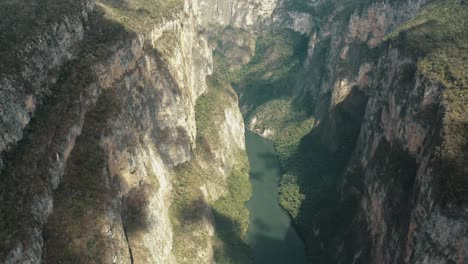 Aerial-Shot-Of-Deep-Natural-Grijalva-River-In-Canon-del-Sumidero,-Chiapas-State,-Southern-Mexico