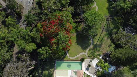 Aerial-shot-of-a-beautiful-house-with-pool