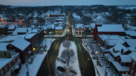 Christmas-holiday-star-lights-over-small-town-square-in-America