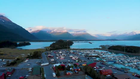 4K-Drone-Video-of-Valdez-Commercial-Boat-Harbor-in-Valdez,-Alaska-during-Sunny-Summer-Day