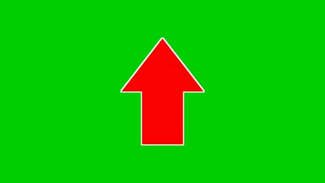 Arrow-animation-green-screen,-red-color-cartoon-arrow-pointing-upside-on-green-screen-background