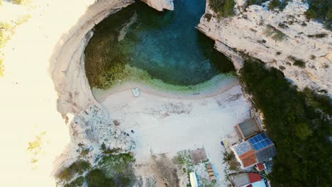 An-aerial-shot-of-the-beach-Stiniva,-on-the-island-Vis,-Croatia