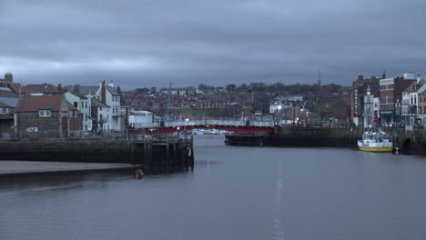 Whitby,-North-York-Moors,-Dawn-at-Harbour,-Boats---4k-Prores-422HQ,-BMPCC-Clip-1