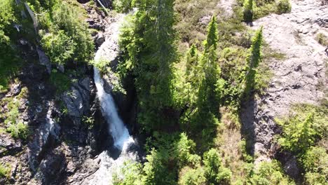 Aerial-Waterfall-on-Vancouver-Island,-Canada