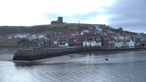 Whitby-Abbey-Pier,-North-York-Moors,-Static-Shot,-early-morning-sunshine-North-Yorkshire-Heritage-Coast,-Yachts-and-Abbey-BMPCC-4K-Prores-422-Clip-20