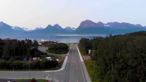4K-Drone-Video-of-Fishing-Village-in-Valdez,-AK-during-Sunny-Summer-Day