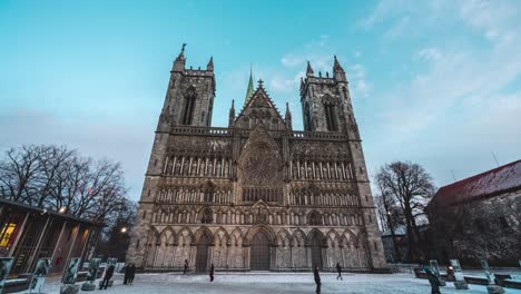 Hyperlapse-of-Nidaros-Cathedral-located-in-the-city-of-Trondheim-in-Trøndelag-county-in-Norway