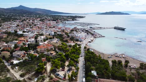 A-drone-view-of-the-main-marine-at-Aegina-Island,-Saronic-Islands,-Greece