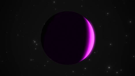 CGI-close-up-of-slow-turning-purple-alien-planet-in-deep-space,-universe-wide-view