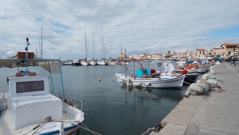 Pan-shote-of-yachts-in-the-main-marine-at-Aegina-Island,-Saronic-Islands,-Greece