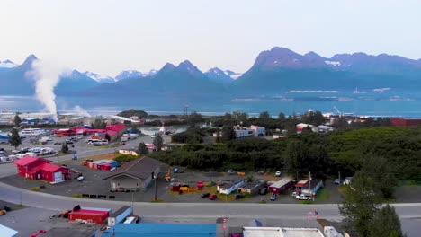 4K-Drone-Video-of-Fishing-Village-in-Valdez,-AK-during-Sunny-Summer-Day
