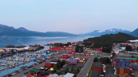 4K-Drone-Video-of-Boats-and-Ships-in-Port-Valdez-in-Valdez,-AK-during-Sunny-Summer-Day