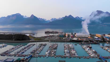 4K-Drone-Video-of-Port-Valdez-in-Valdez,-Alaska-during-Sunny-Summer-Day