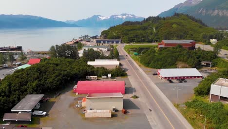4K-Drone-Video-of-Fishing-Boats-in-Valdez-Harbor-in-Valdez,-Alaska-during-Sunny-Summer-Day
