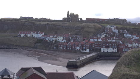 Whitby,-North-York-Moors,-Static-Shot,-early-morning-sunshine-North-Yorkshire-Heritage-Coast,-Yachts-and-Abbey-BMPCC-4K-Prores-422-Clip-14