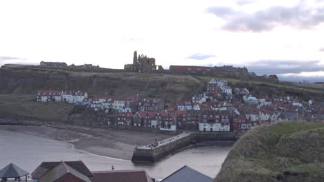 Whitby,-North-York-Moors,-Static-Shot,-early-morning-sunshine-North-Yorkshire-Heritage-Coast,-Yachts-and-Abbey-BMPCC-4K-Prores-422-Clip-15