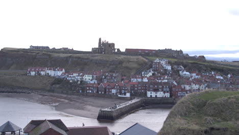Whitby-Abbey-Headland,-North-York-Moors,-Static-Shot,-early-morning-sunshine-North-Yorkshire-Heritage-Coast,-Yachts-and-Abbey-BMPCC-4K-Prores-422-Clip-15