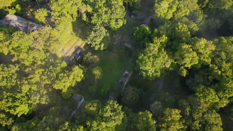 Ruinas-Mayas,-Pirámides-En-La-Selva,-Clima-Brumoso,-Sitio-Arqueológico-Cubierto-Por-árboles-Nakum-Guatemala