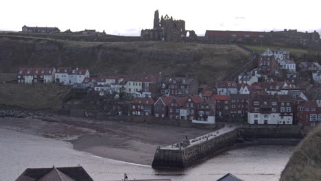 Whitby-Abbey-Headland,-North-York-Moors,-Static-Shot,-early-morning-sunshine-North-Yorkshire-Heritage-Coast,-BMPCC-4K-Prores-422-Clip-13