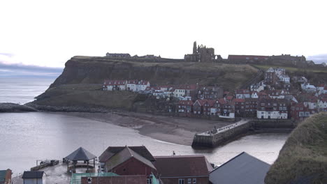 Whitby-Abbey-Headland,-North-York-Moors,-Static-Shot,-early-morning-sunshine-North-Yorkshire-Heritage-Coast-BMPCC-4K-Prores-422-Clip-12