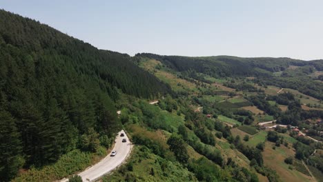 Aerial-view-of-the-national-park,-drone-landscape-of-Balkans-mountain-road-in-Bosnia-and-Herzegovina-travel-top-tourist-holiday-destination