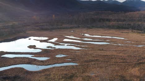 Aerial-view-of-the-lakes-and-ponds-scattered-through-the-marshland