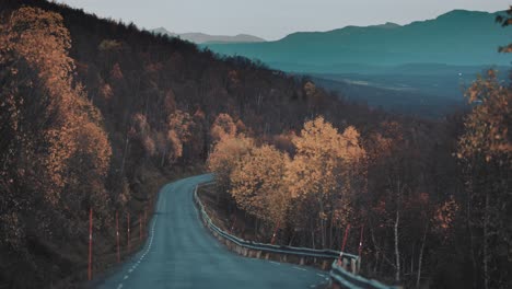 A-narrow-asphalt-road-in-the-autumn-landscape