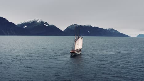 An-aerial-view-of-the-old-sailing-ship-crossing-the-fjord
