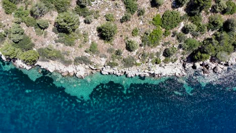 Overhead-aerial-of-stunning-azure-water-and-rocky-coastline
