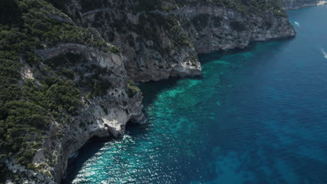 Aerial-drone-video-of-tropical-paradise-coast-in-the-mediterranean,-Sardinia,-Costa-Azzurra