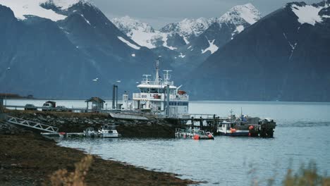 A-ferry-and-other-boats-docked-in-the-small-harbor