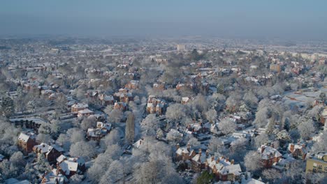 Aerial-establishing-shot-of-Nottingham-england-covered-in-snow