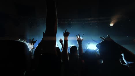 Silhouettes-of-crowd-raising-their-hands-and-drinks-during-a-night-time-concert,-cinematic-lighting