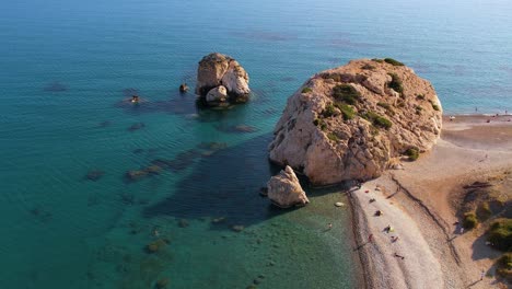 Aerial-of-aphrodite-rock-in-the-sea-at-the-coast-of-Cyprus-island