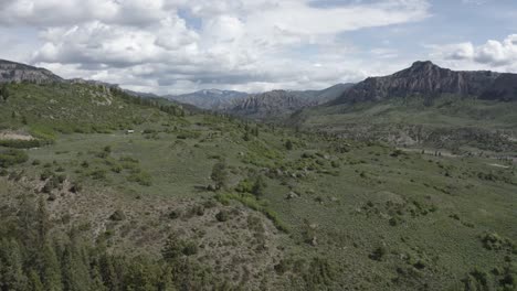Llanura-Cubierta-De-Hierba-En-Las-Montañas-Rocosas-De-Colorado-Con-Escasas-Manchas-De-Bosque,-Tiro-Aéreo