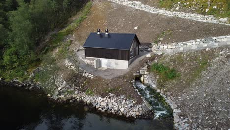 Markani-hydroelectric-powerplant-in-Vaksdal-Norway---Aerial-showing-small-powerplant-with-10GWH-yearly-production-built-in-2021-owned-by-Aventron-and-operated-by-Captiva-Asset-Management