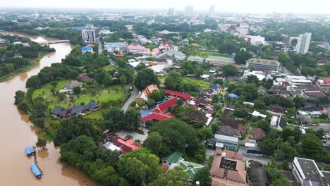 Orbiting-aerial-overview-of-Chiang-Mai,-Thailand