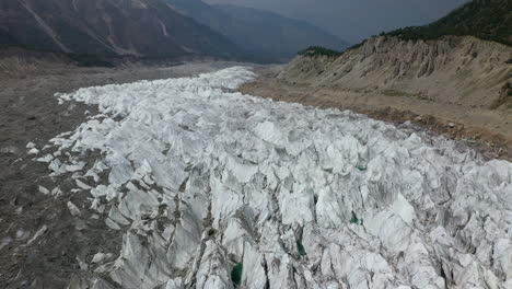 Drone-shot-passing-over-glacier,-Fairy-Meadows-Pakistan,-cinematic-aerial-shot