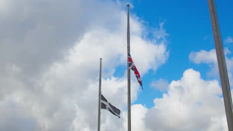 Cornish-Flag-And-Union-Jack-Flag-In-Half-Mast-As-Britain's-Queen-Elizabeth-II-Died