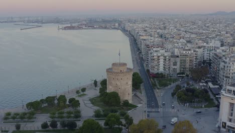 Aerial---Panoramic-early-morning-shot-of-Thessaloniki