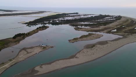Aerial-view-of-wetlands-against-horizon-ocean-view,-Letzha,-Albania