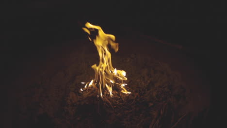 Wide-angle-slider-motion-shot-of-sticks-burning-in-a-fire-pit