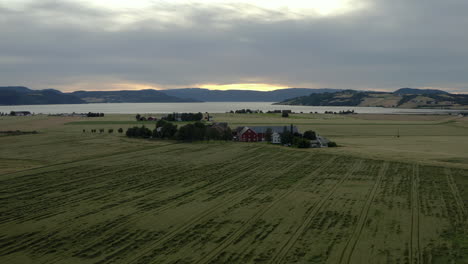A-drone-shot-an-enormous-farmlands-and-pastures-in-Norway