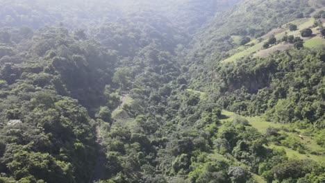 Aerial-view-of-an-inhospitable-area-with-abundant-vegetation-on-a-mountain