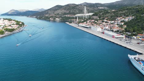 Gründungsschuss-Franjo-Tudman-Brücke-Schrägseilbrücke-Dubrovnik-Kroatien-Drohne