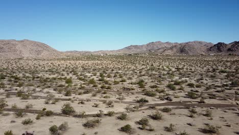 Areal-view-of-dry-desert-area,-vast-landscape-with-bush-vegetation